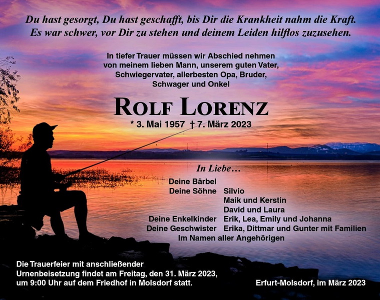 Traueranzeige Rolf Lorenz